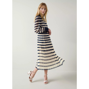 LK Bennett Tallis Spring Navy Cream Placement Stripe Dress